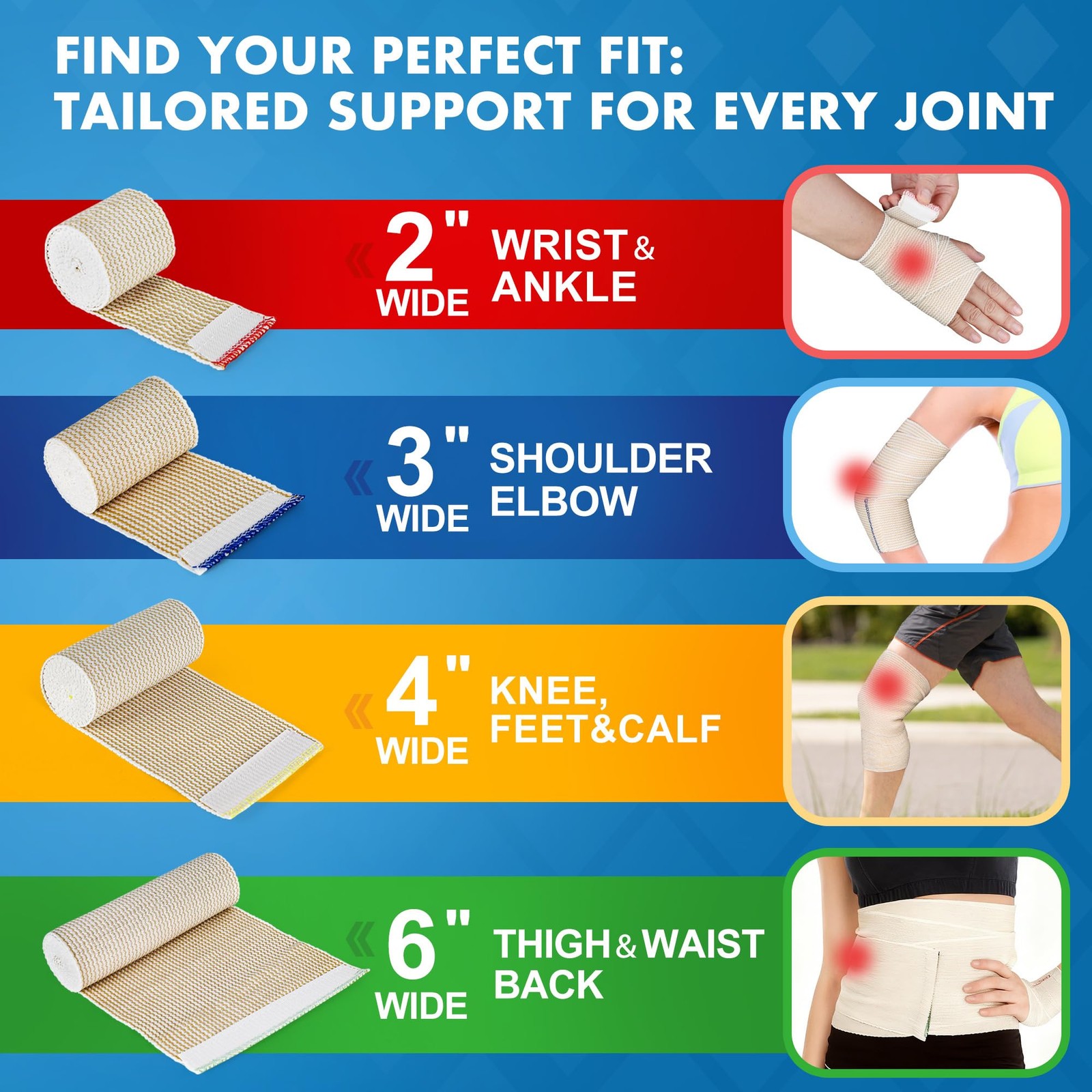 LotFancy Elastic Bandage Wrap, 4 Pack 6 Inch 6 x 15 Feet (Stretched)