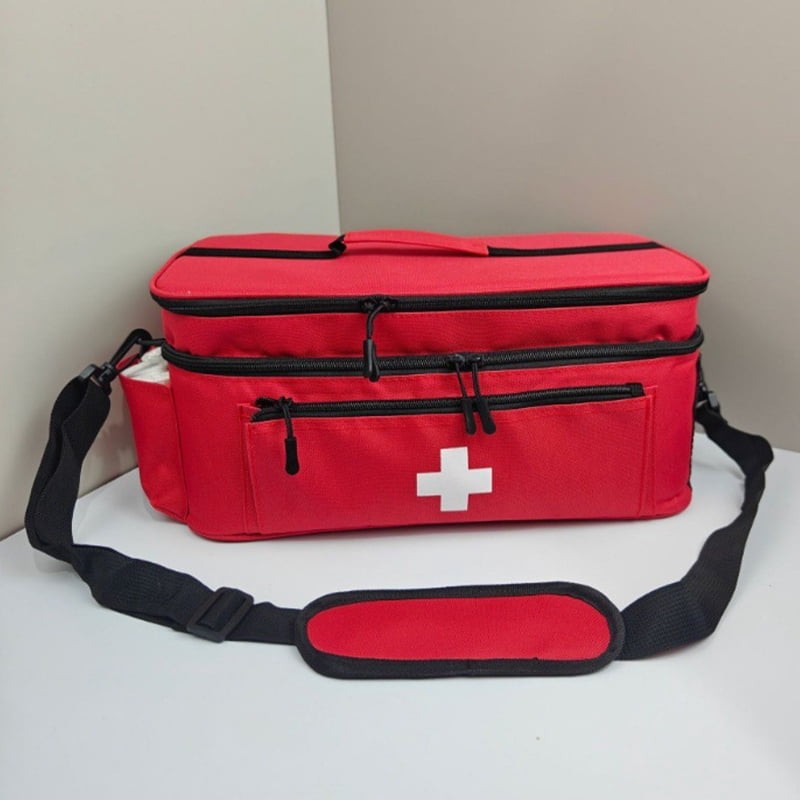 Multi-Compartment Travel First Aid Bag Medical Storage Organizer Empty Bag Red