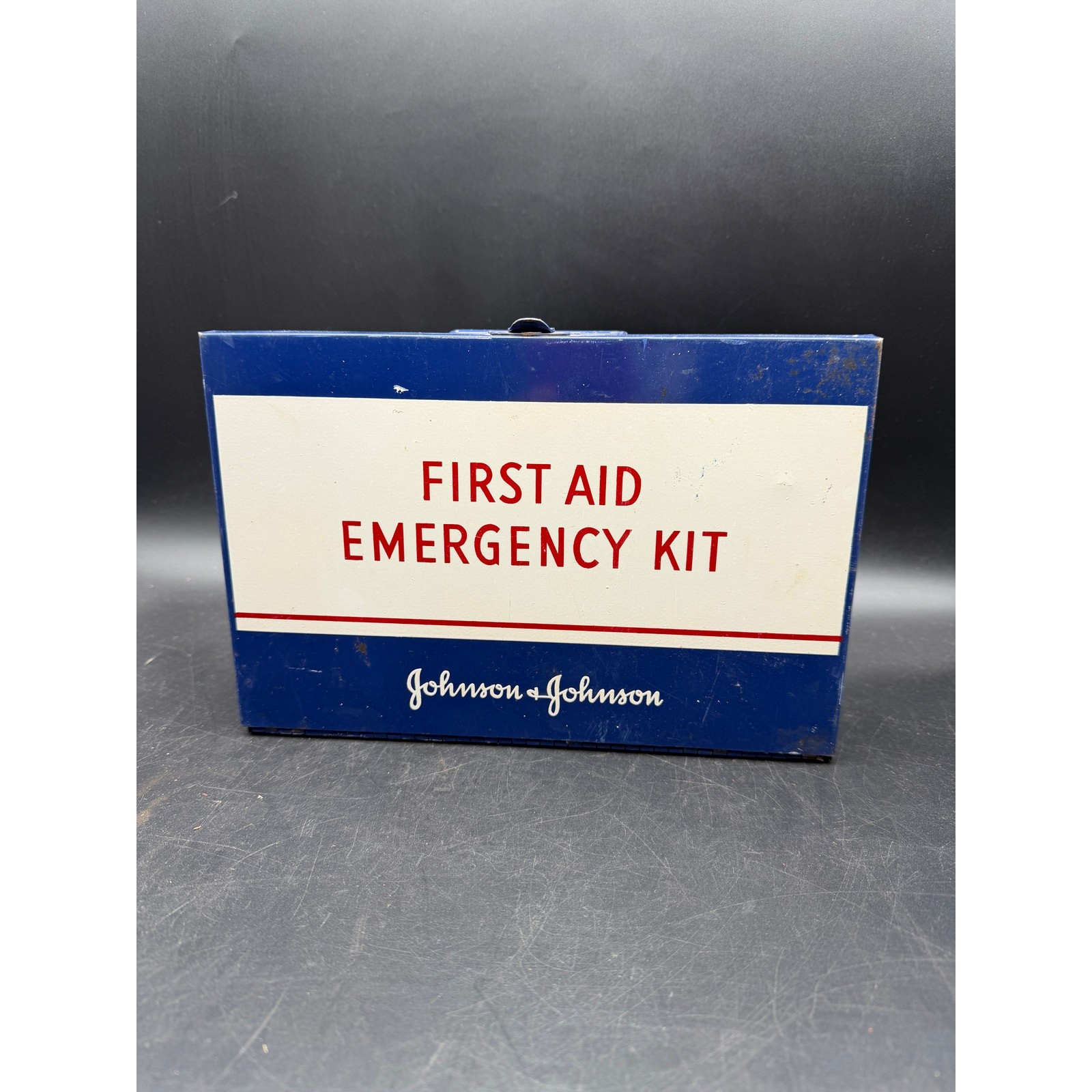 Vintage Metal Wall Hung 1960's First Aid Emergency Kit Johnson & Johnson