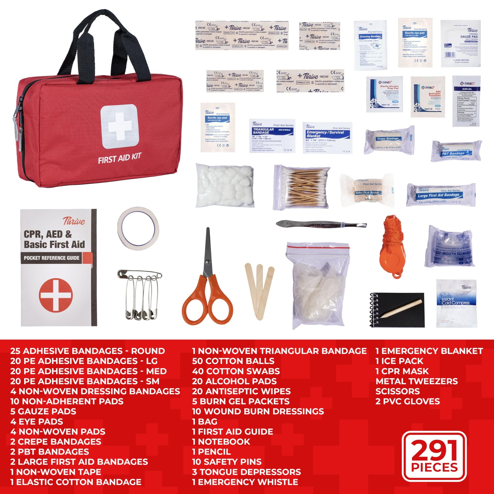 Thrive 291 Piece First Aid Kit – Home Essential FSA HSA Approved Products Includ