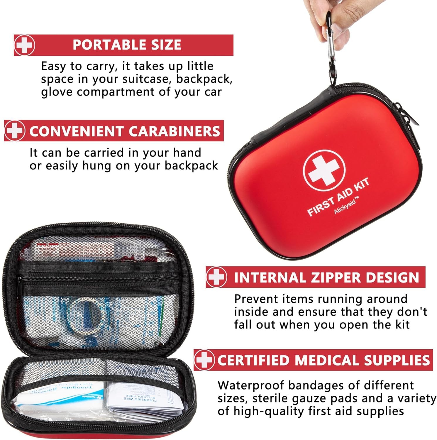 Mini First Aid Kit 120 Piece Waterproof Hard Shell Red