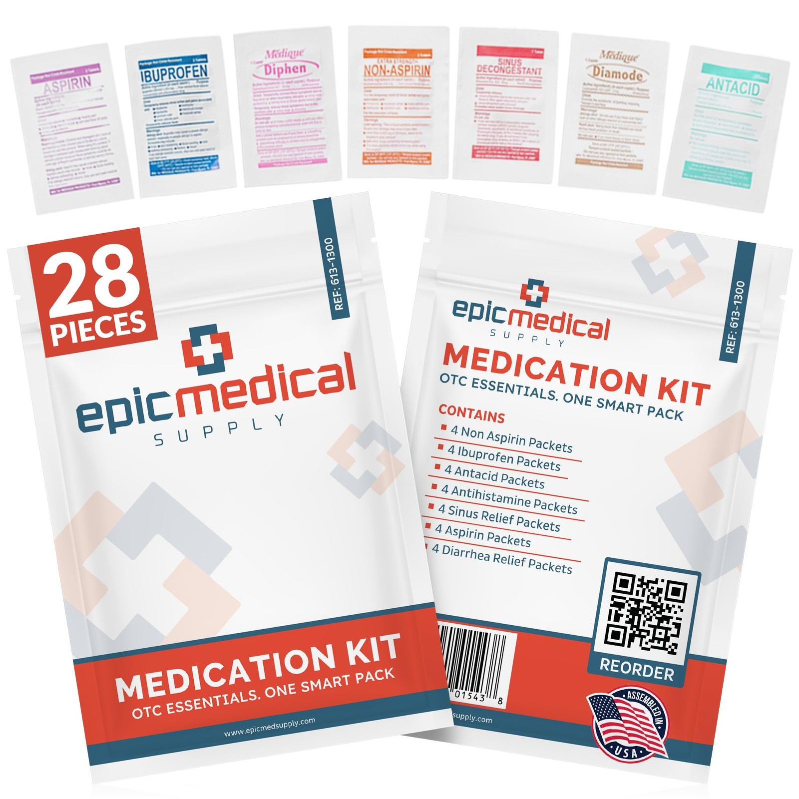 First Aid Kit Medication Refill – 28-Count Unit Dose Packets – Emergency Medi…