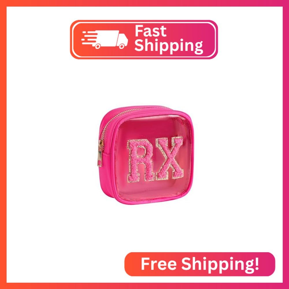 RSRSLEII Small Chenille Letter Clear Medicine Makeup Bags,Nylon PVC Waterproof R