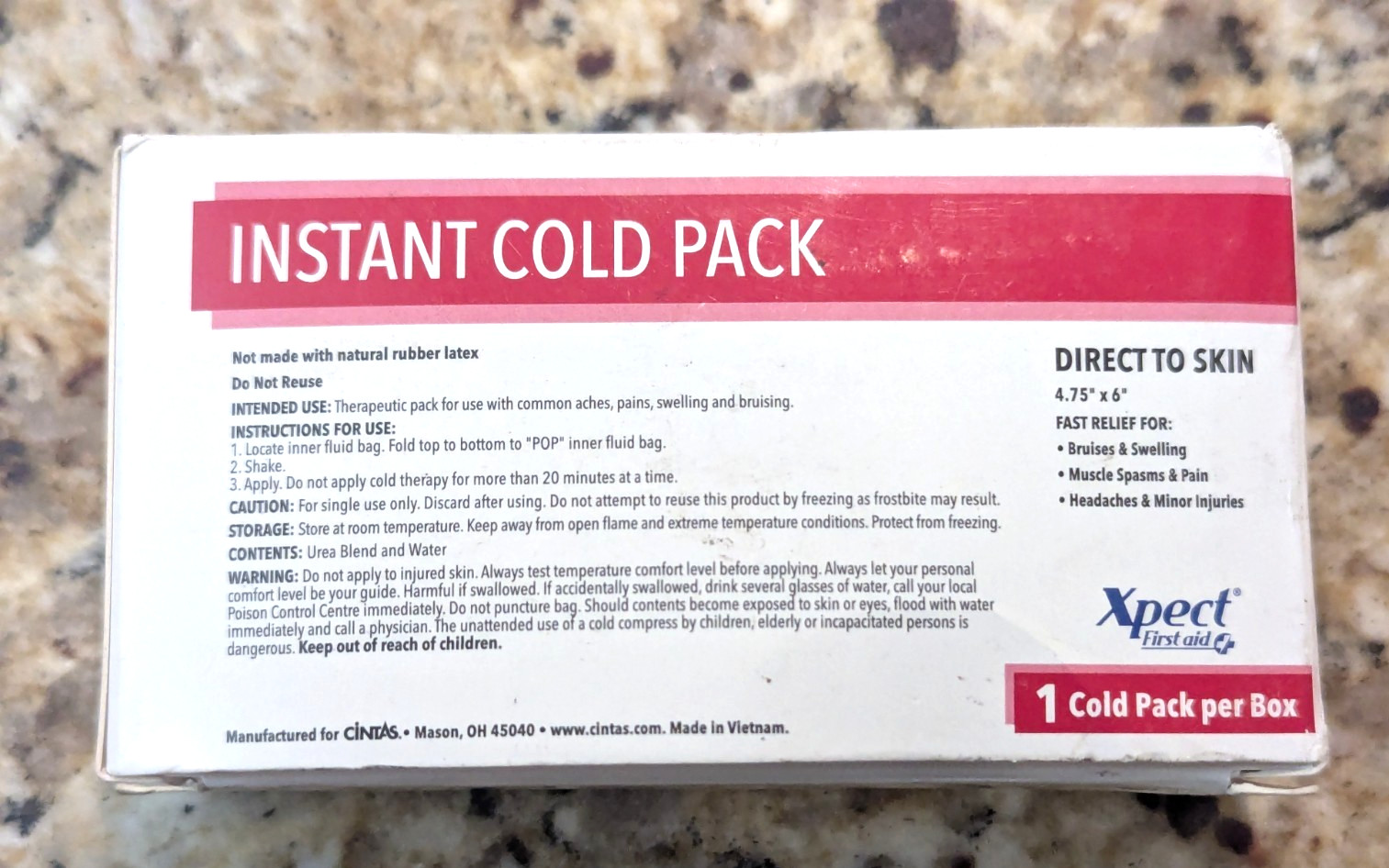Xpect First Aid Cold Pack Direct to Skin 4.75" x 6" exp: 12/2027