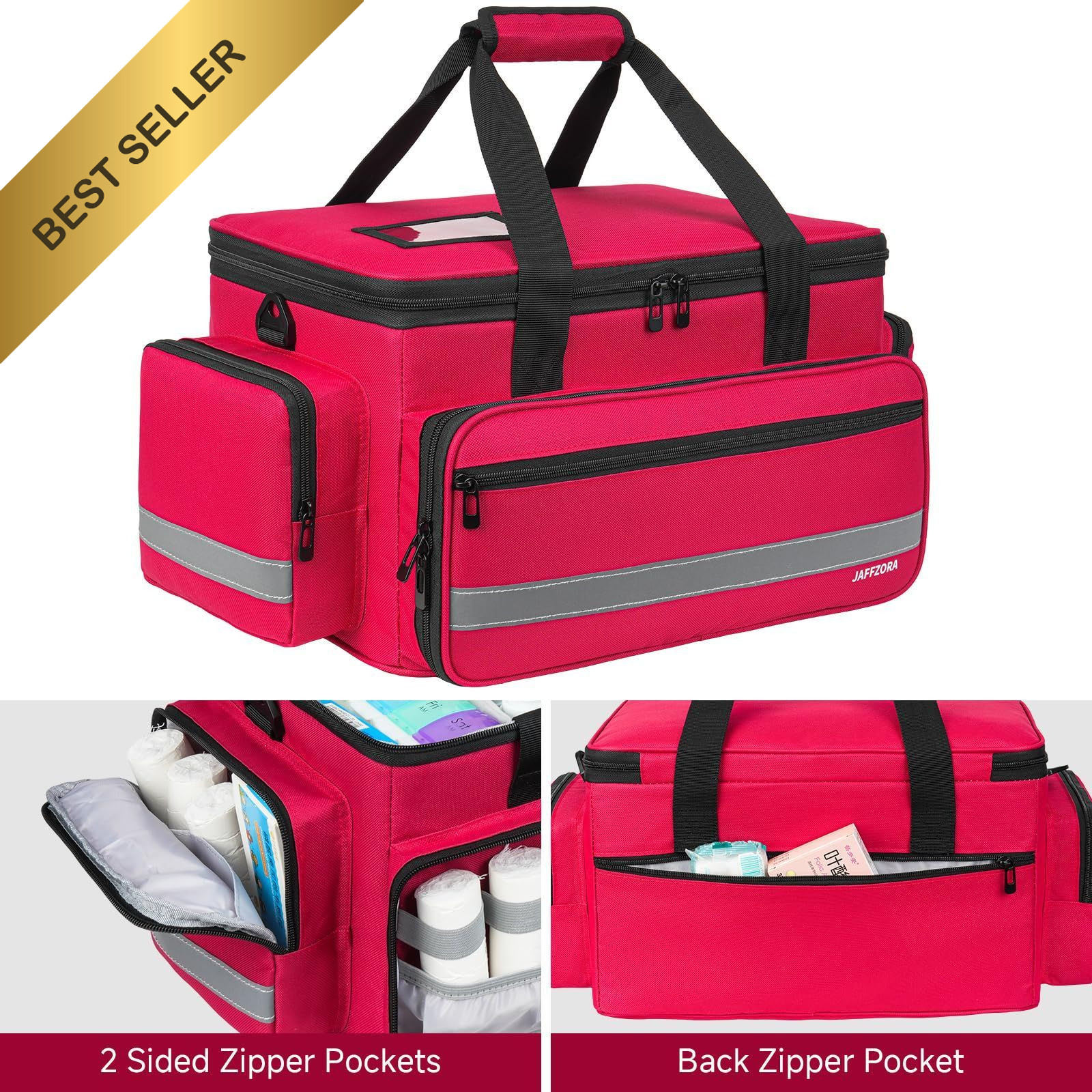 Medical Nurse Bag Large Empty First Aid Organizer Shoulder Strap Home Health Red
