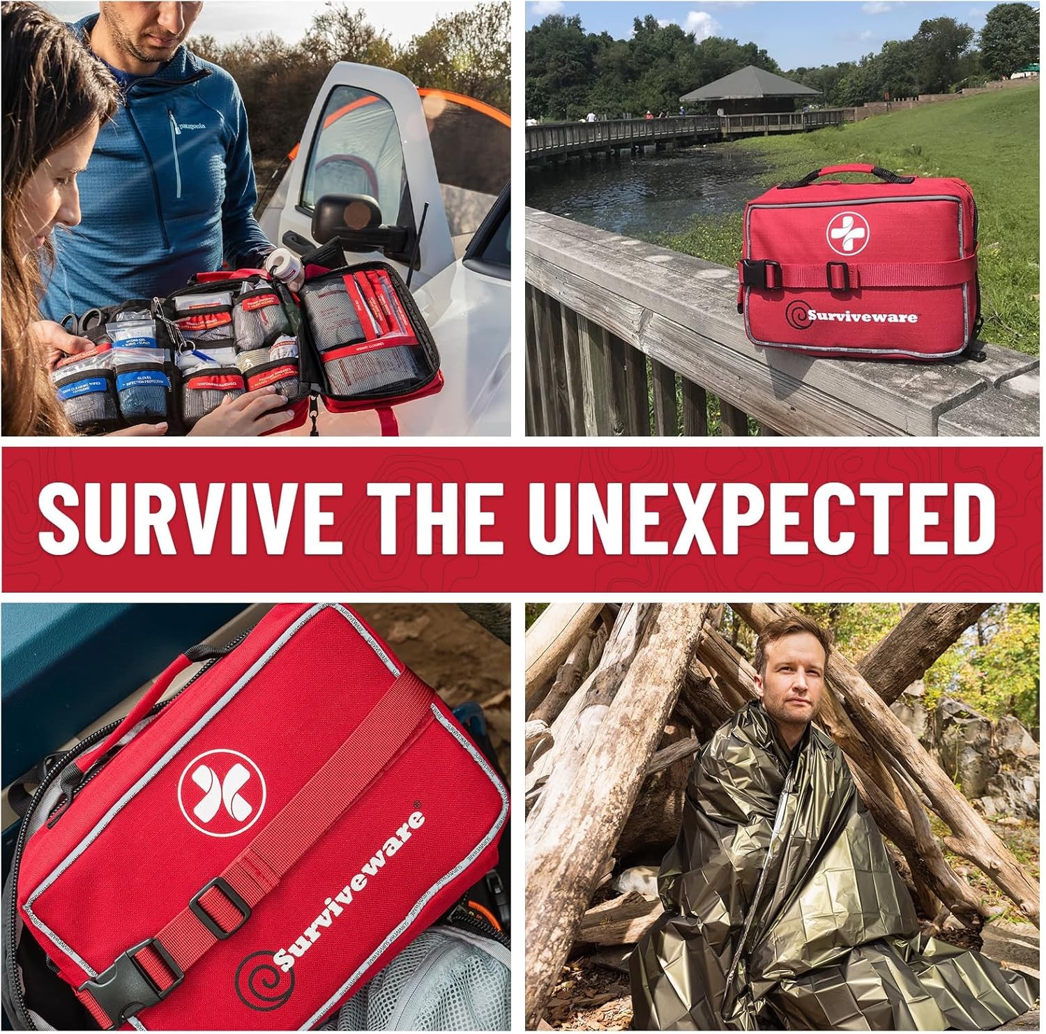 Surviveware 238 Pcs Comprehensive Premium Survival First Aid Kit – Red