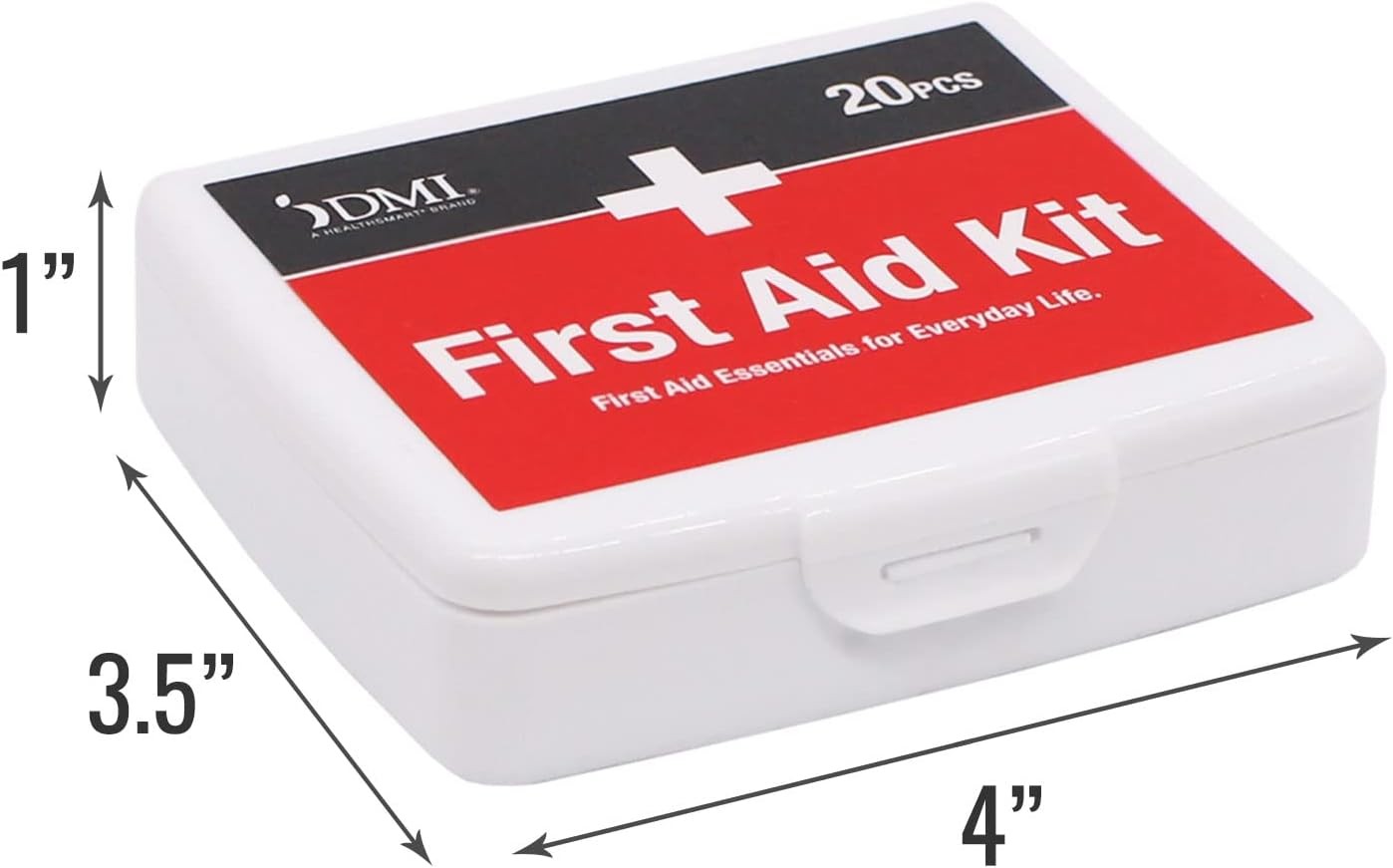 DMI First Aid Kit Mini 20 Piece Compact Portable Water Resistant Case White