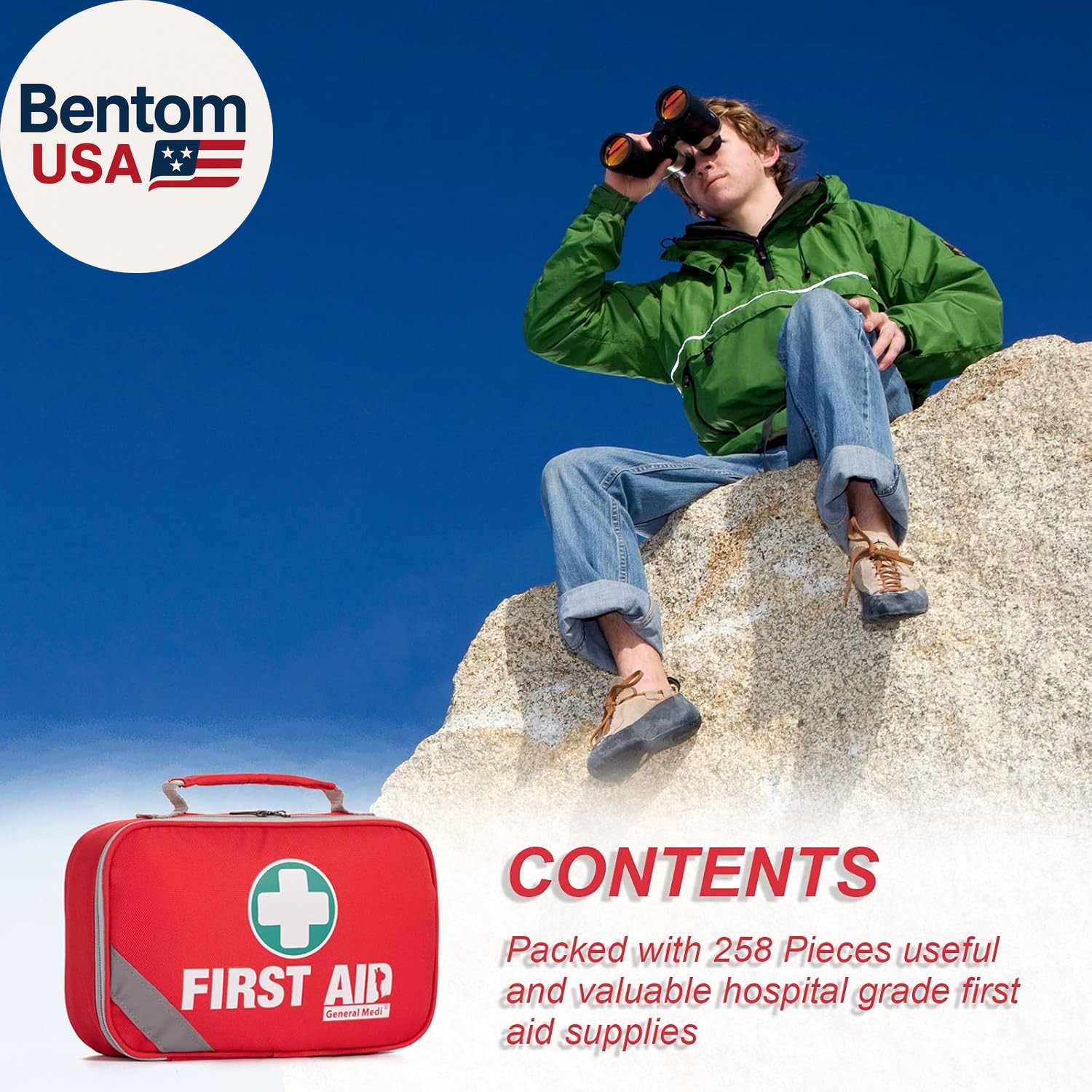 2-In-1 First Aid Kit (215 Piece Set) + 43 Piece Mini First Aid Kit -Includes Ice