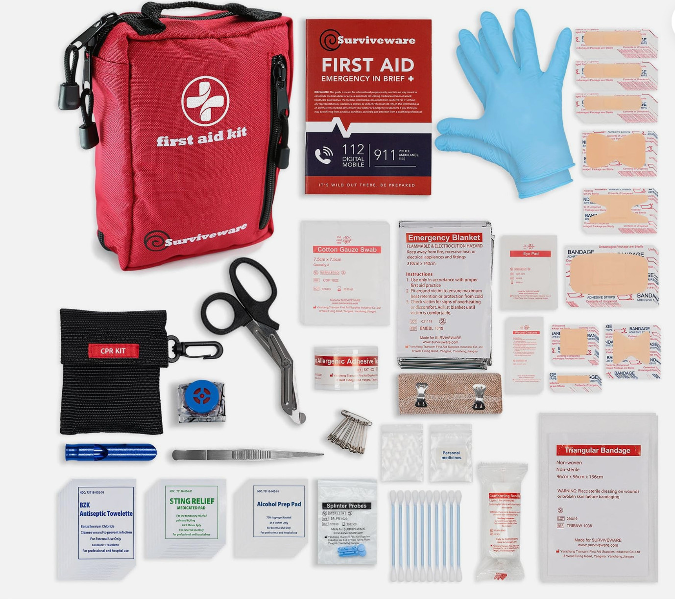 Surviveware 98 pcs Waterproof Premium First Aid Kit for Cars, Boats, Trucks