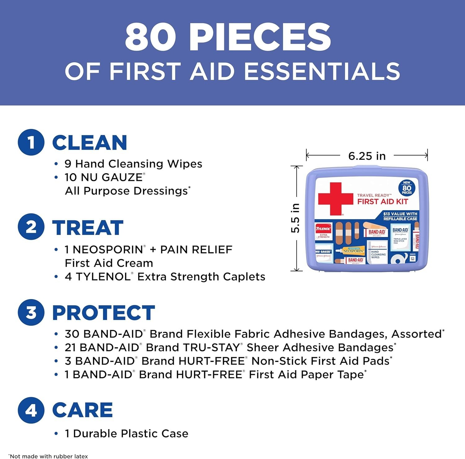 Band-Aid Travel Ready Portable Emergency First Aid Kit for Minor Wound Care with