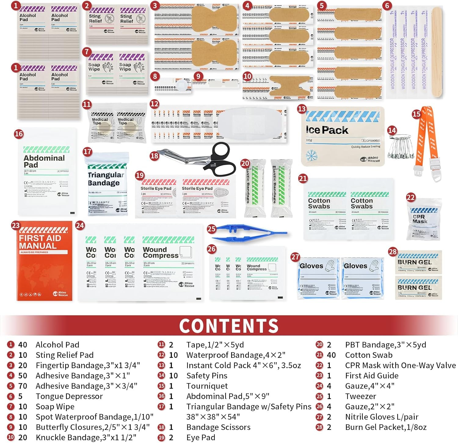 RHINO RESCUE 350-Piece First Aid Kit for Home, Office, Car, Emergency Use