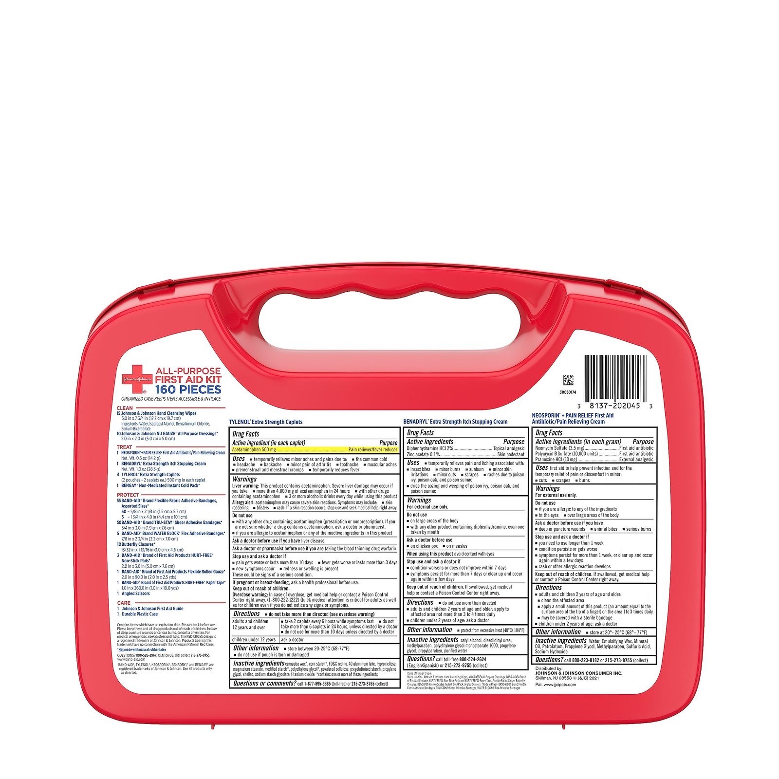 Johnson and Johnson 160 Count All Purpose Emergency First Aid Kit Portable
