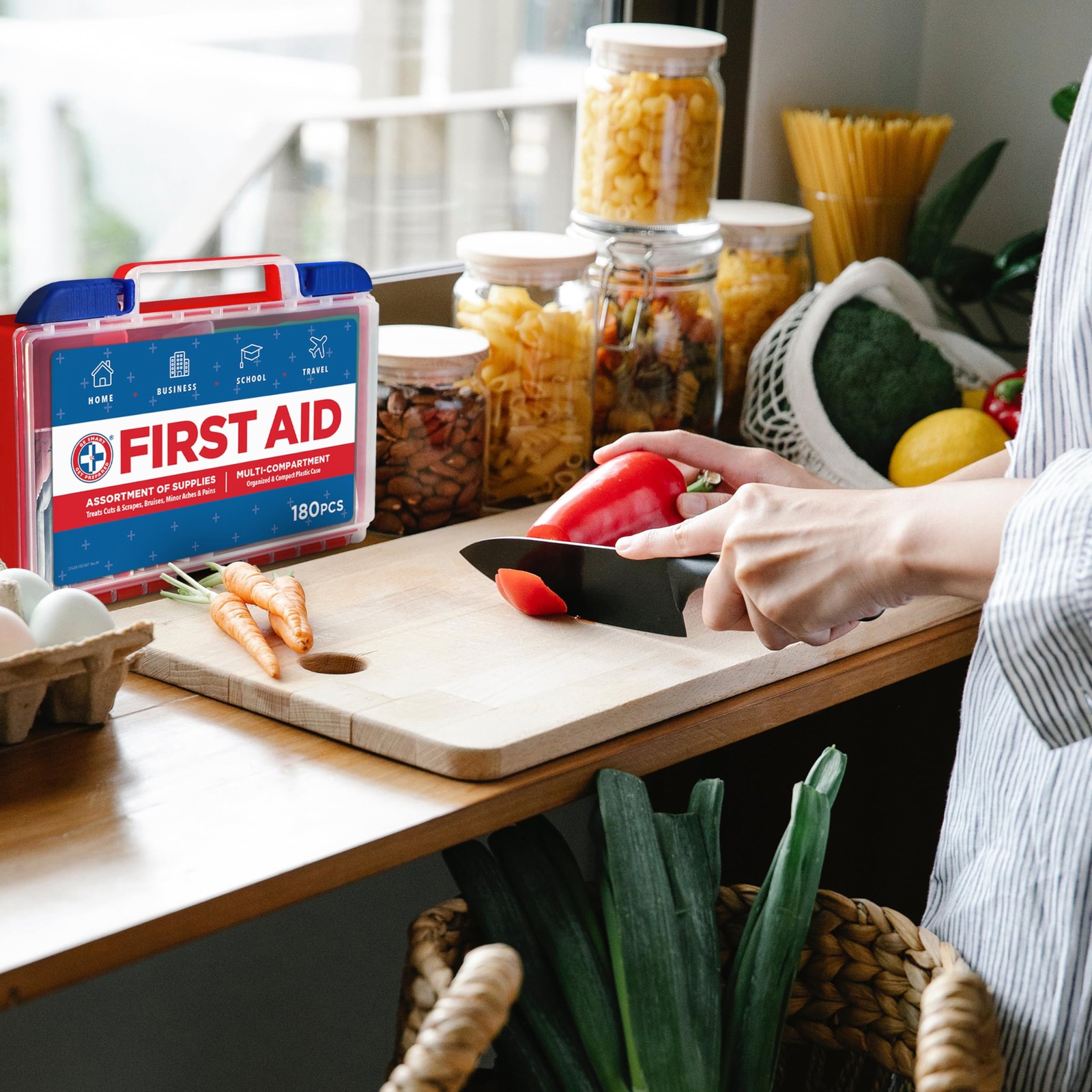 180 Piece First Aid Kit, Home and Work First Aid Kit, Travel First Aid Kit