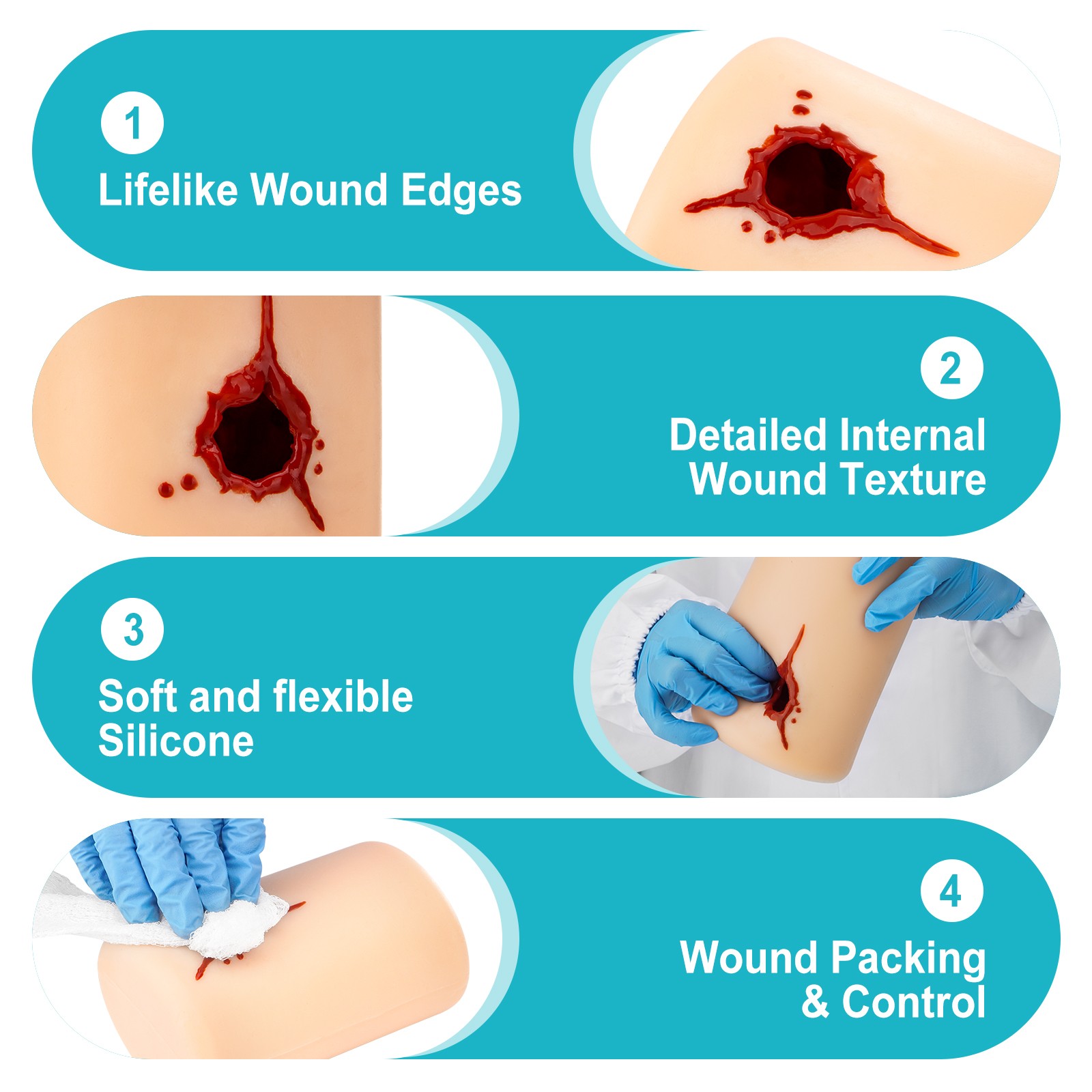 Wound Packing Trainer with Simulated Bone, Stop The Bleed Practice Kit New