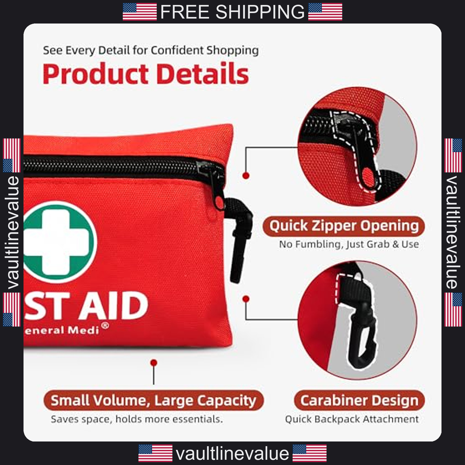 General Medi Mini First Aid Kit 110 Piece Travel Home Office Vehicle Camping Red