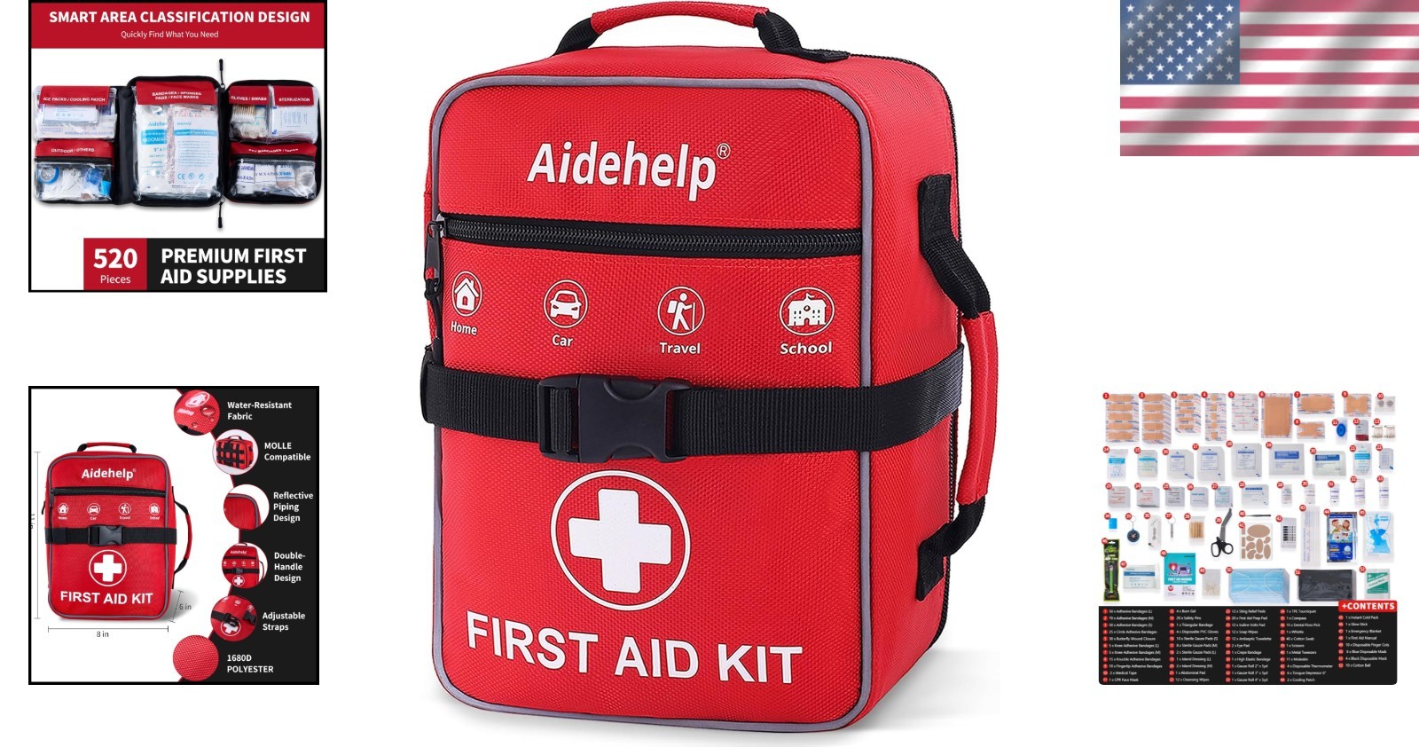 Comprehensive 520-Piece First Aid Kit – Organized Medical Supplies for All Ages