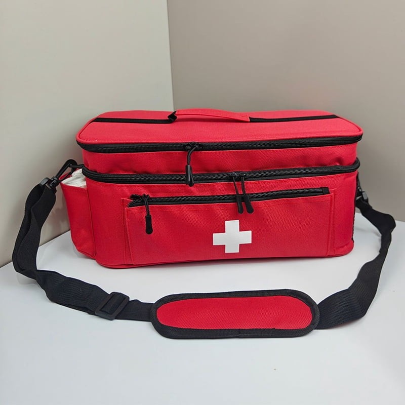 Multi-Compartment Travel First Aid Bag Medical Storage Organizer Empty Bag Red