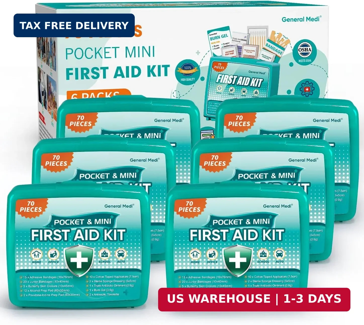 420PCS First Aid Kit 6 Pack 70PCS Each Travel Home Office Car Medical Supplies