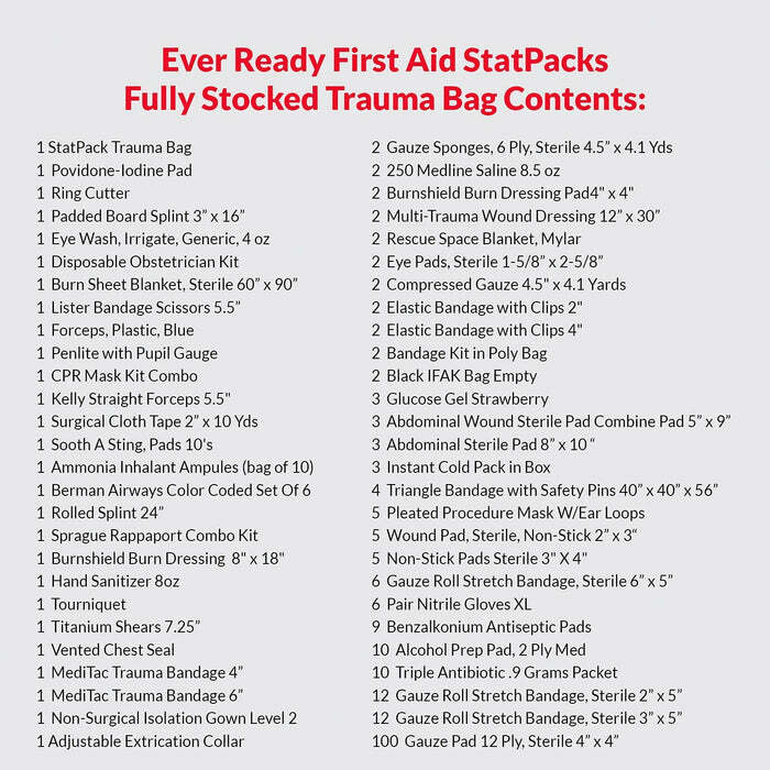 Ever Ready First Aid StatPacks Extra Large Fully Stocked EMT Premium Trauma Bag