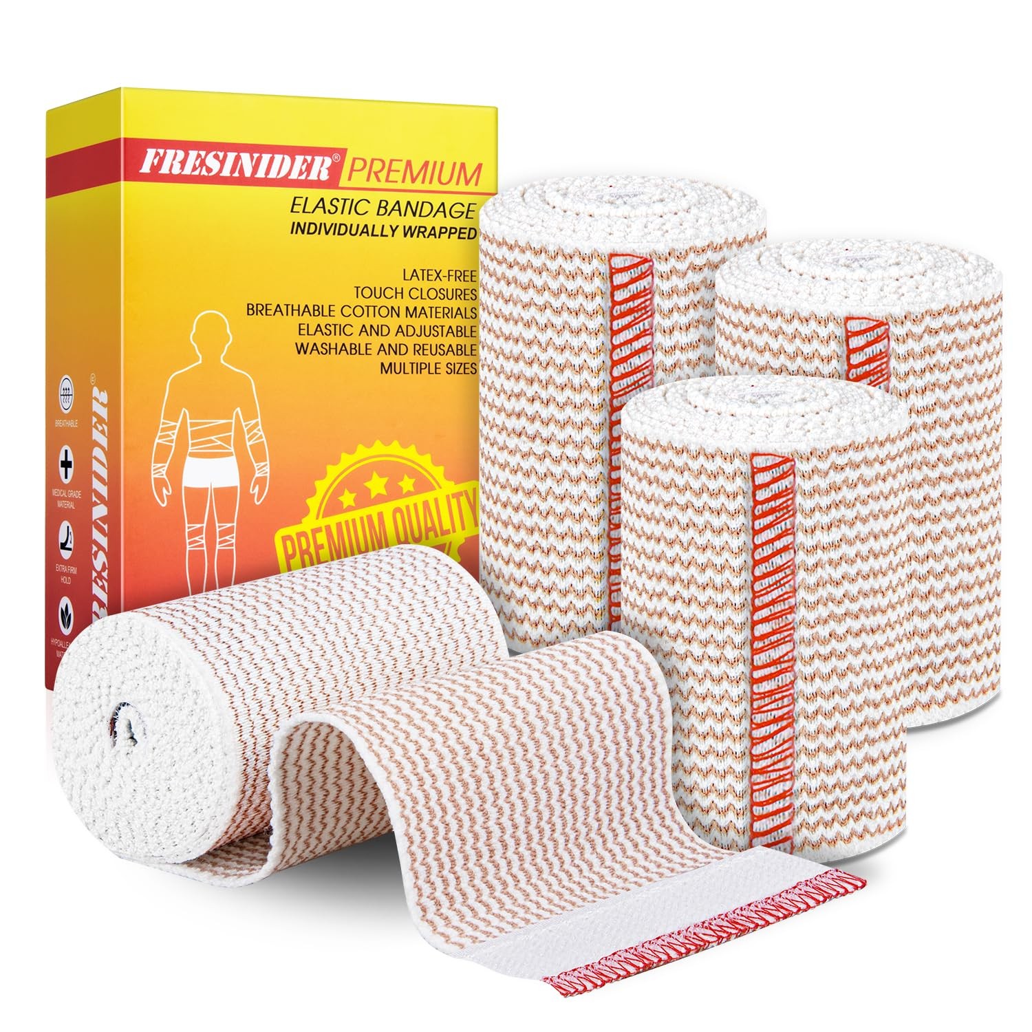 FRESINIDER Elastic Bandage Wrap, 3" x 4 Pack – Latex Free Cotton X 4