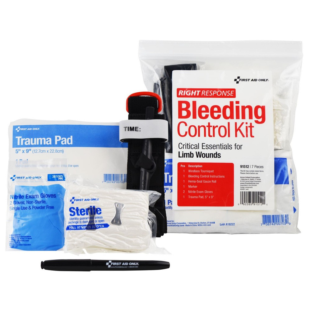 First Aid Only 91512 8-Piece Critical Essentials Bleeding Control Kit New