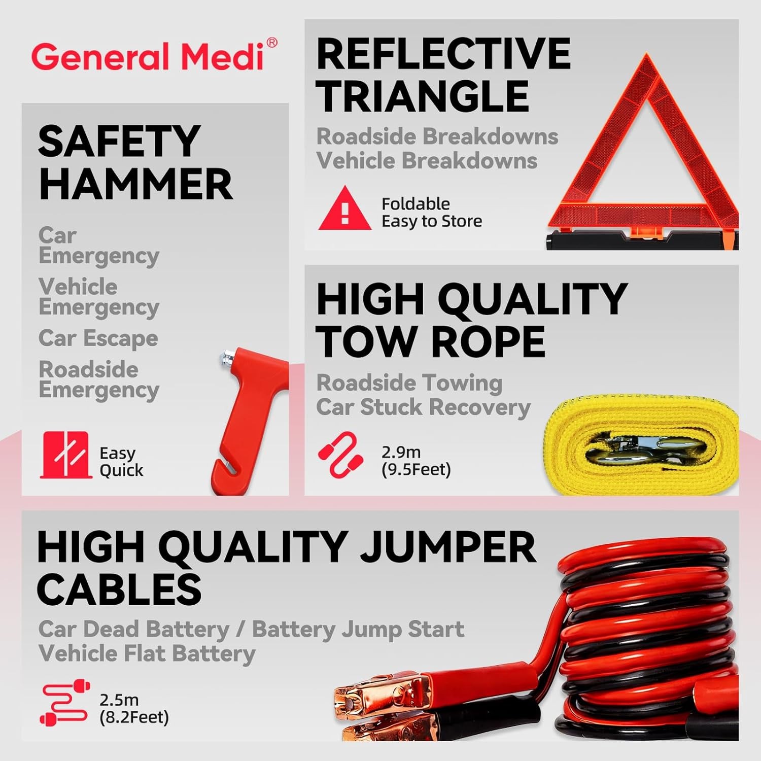 General Medi 127-Pieces Roadside Car Emergency Kit Include Mini First Aid Kit, J