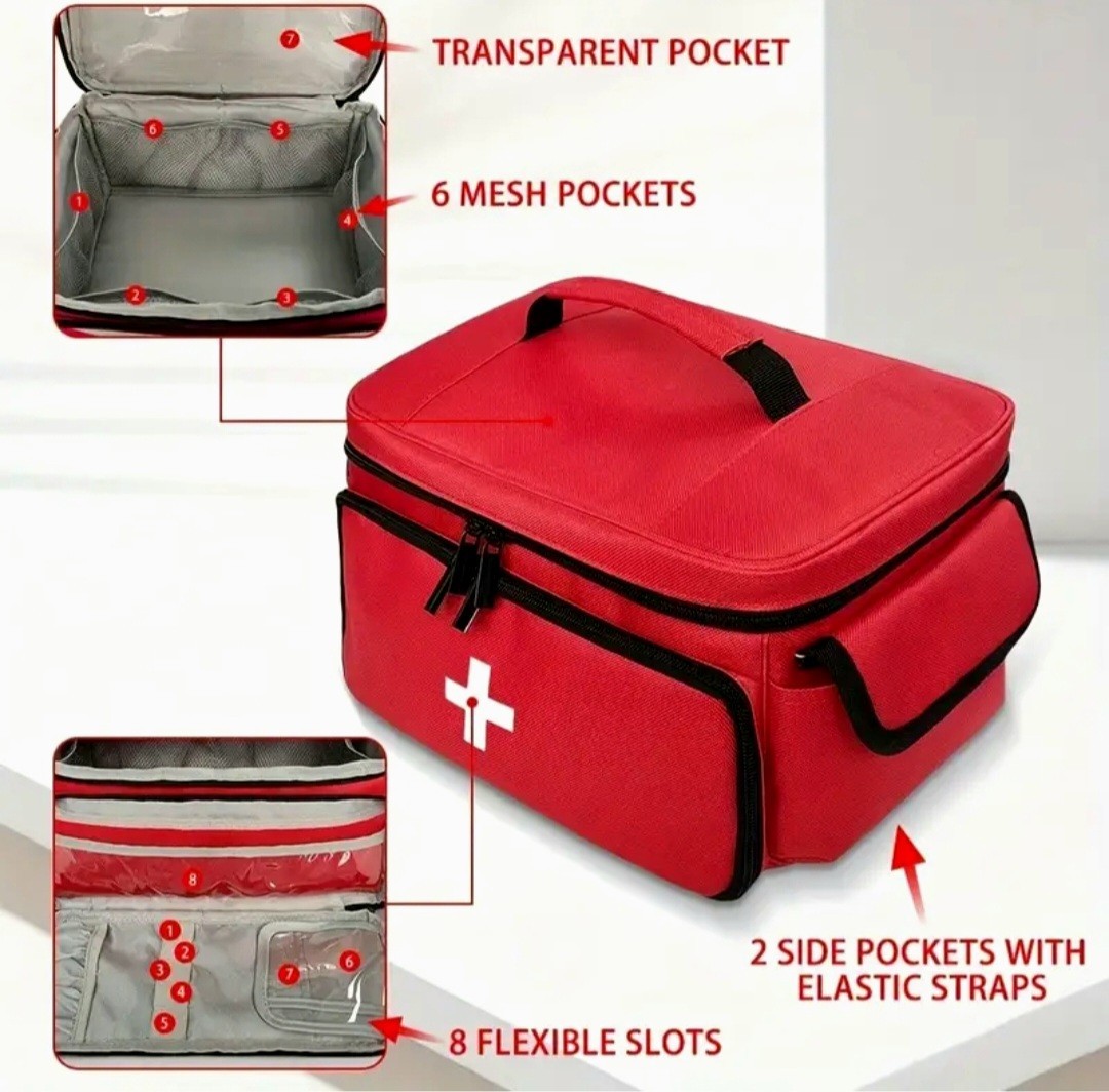 First Aid Box Medicine Storage Bag Empty, Family , Pill Box / Bag. Red . New