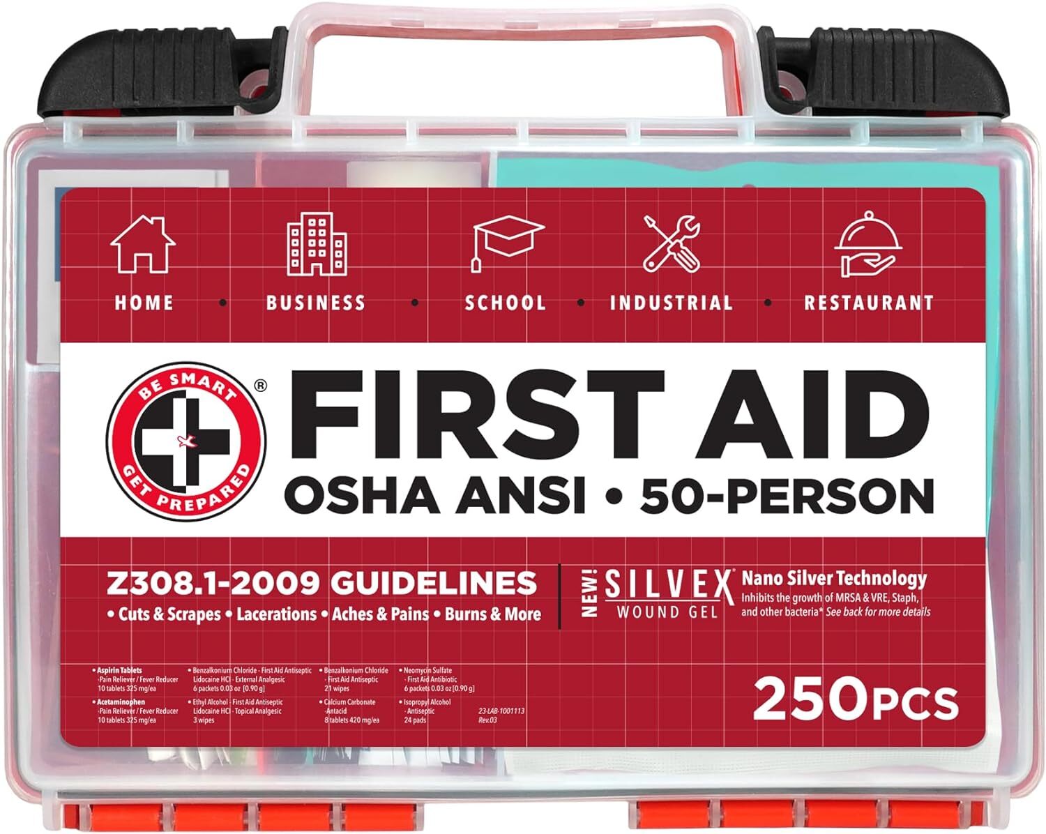 Deluxe 250 Piece First Aid Kit For 50 People Osha Ansi Compliant Portable Case