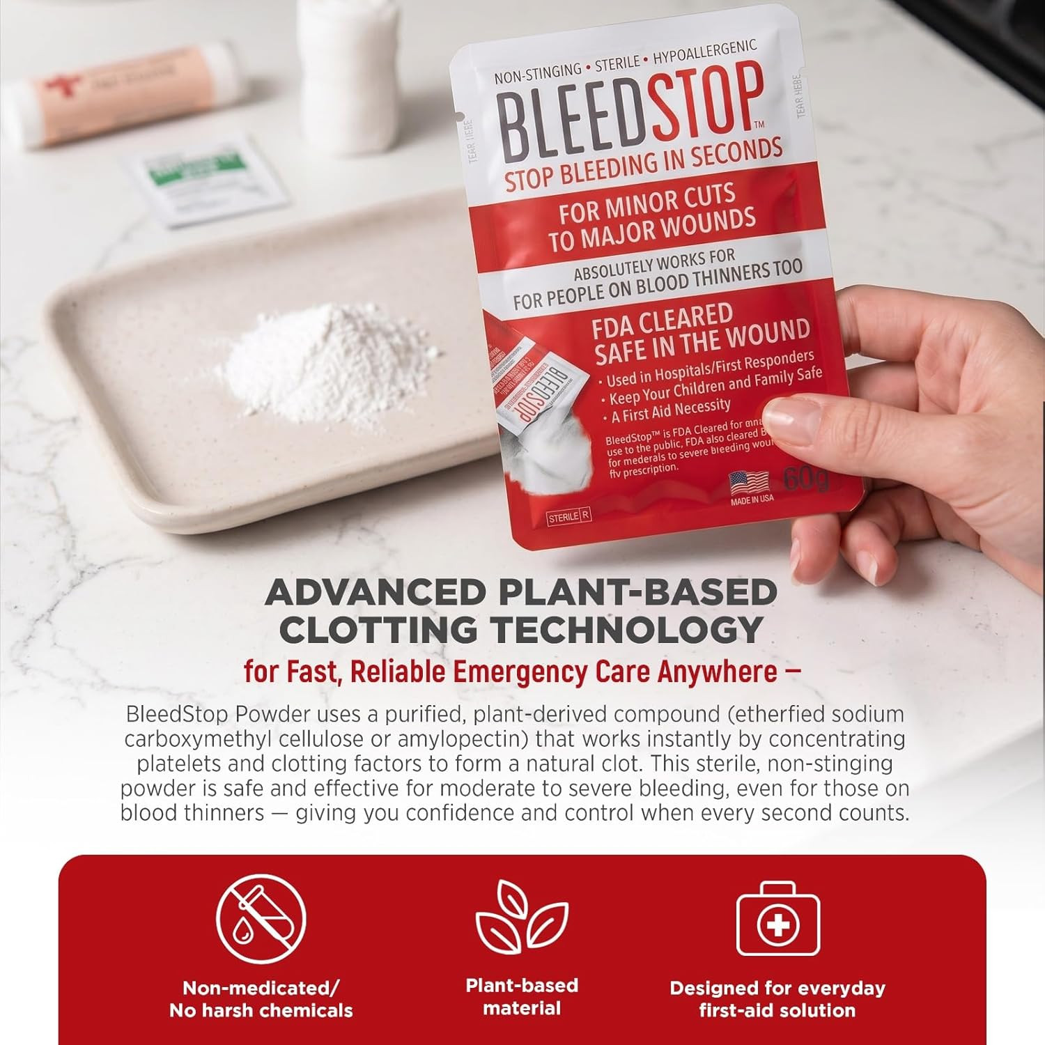 ™ First Aid Powder for Blood Clotting, Trauma Kit, Blood Thinner Patients, Campi