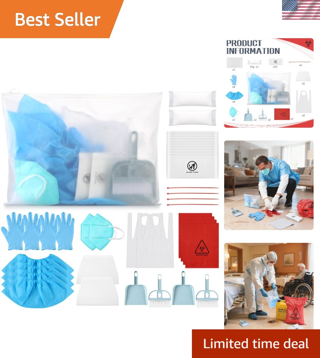 Bodily Fluid Clean up Pack Vomit Spill Cleaning Kit with Absorbent Powder Glo…