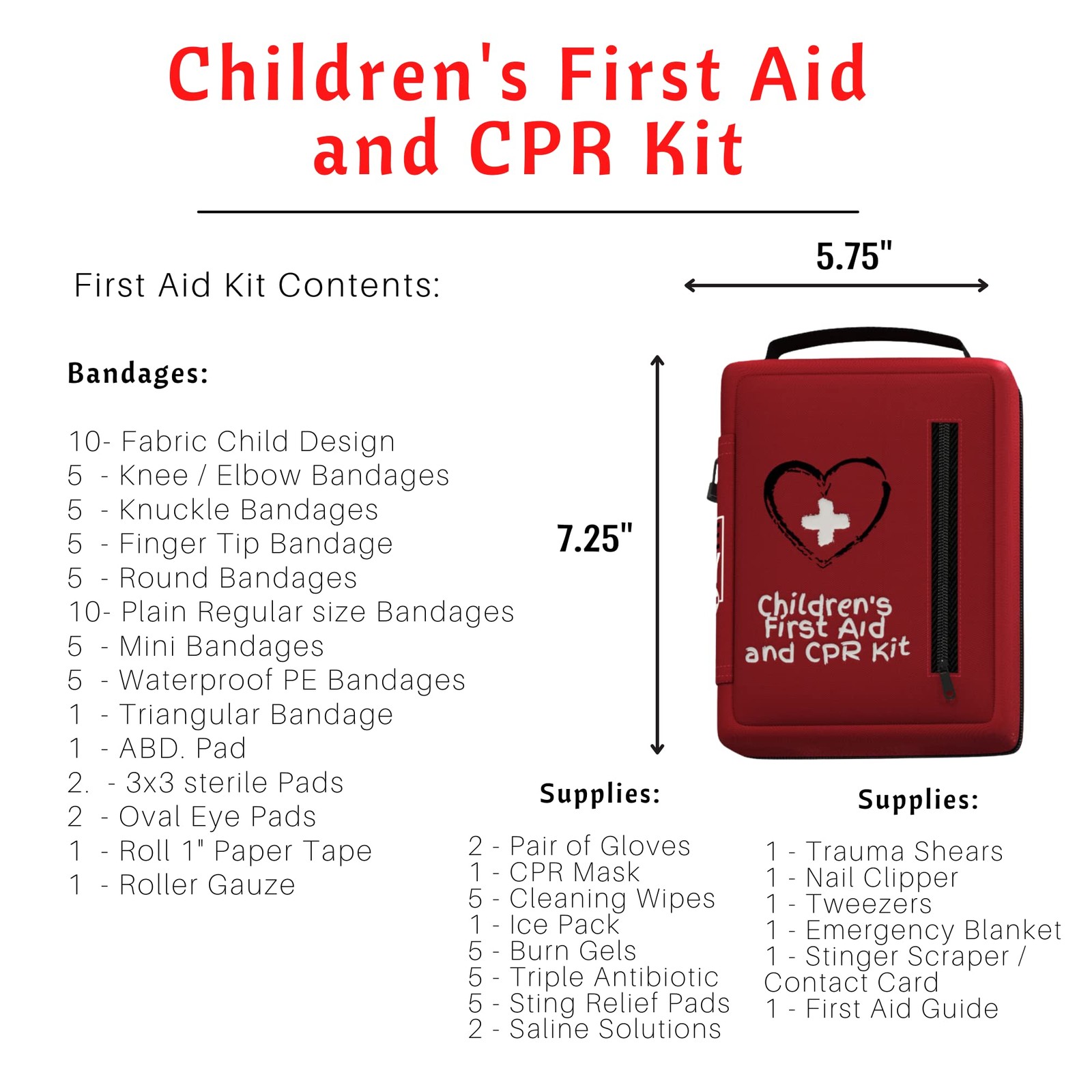 Portable First Aid Kit for Kids with CPR Shield – Ideal for Home, Car, School…