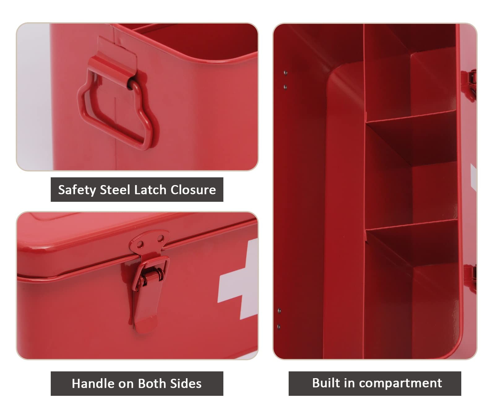 Xbopetda First Aid Medicine Box, Kit Supplies Bin, Metal Small, Red