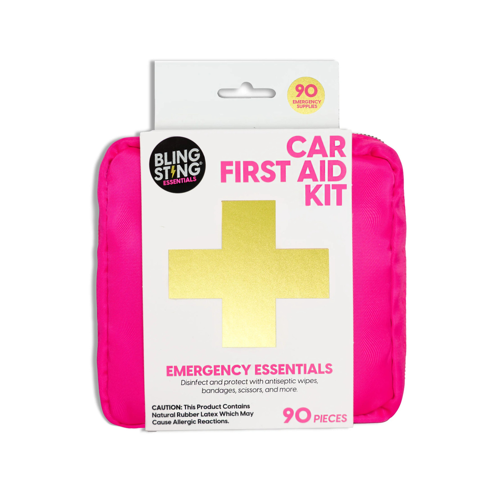 Car First Aid Kit – 90 Pieces Included, Pink, 1 Count, 5 in X 5 in 2 In