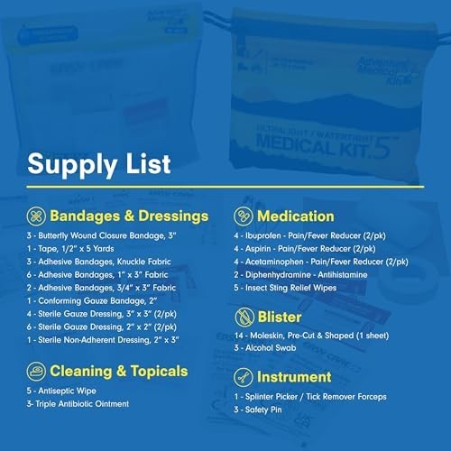 Ultralight First Aid Kit 1 Count Waterproof DryBag Bandages Moleskin Hiking