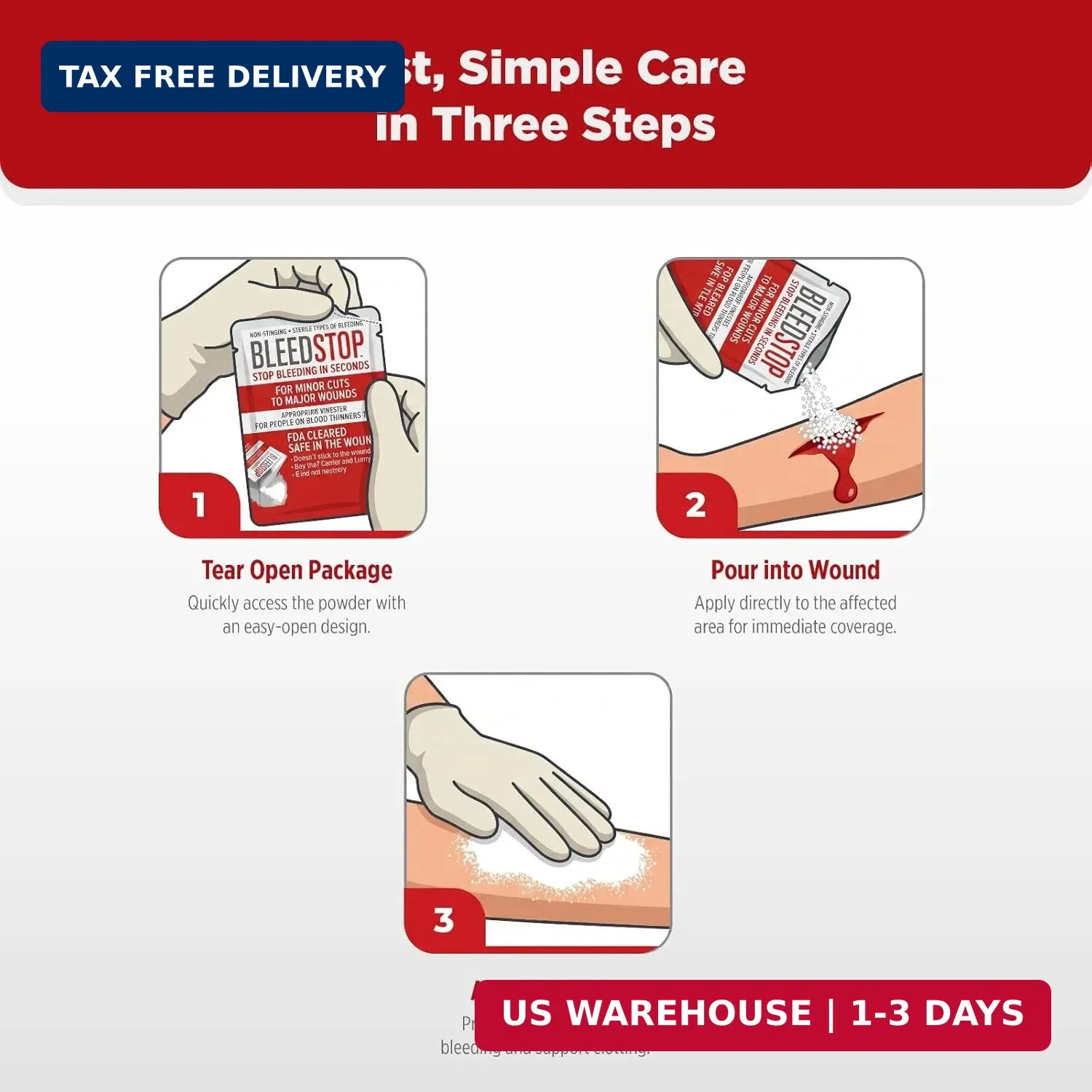 BleedStop™ First Aid Powder for Blood Clotting, Trauma Kit, Blood Thinner Patien