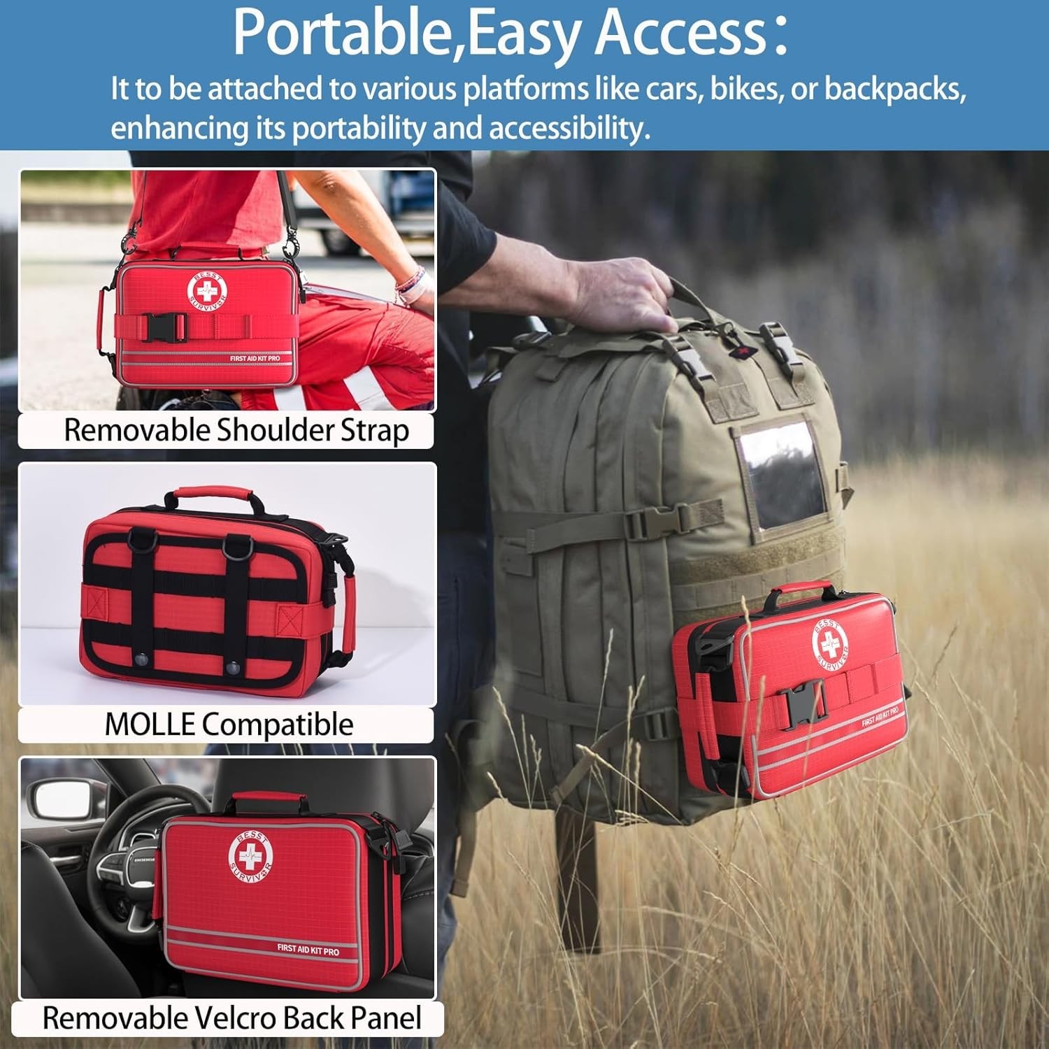 Rip-Resistant 324-Piece First Aid Kit with Color-Coded Compartments – 10.9×7.5”