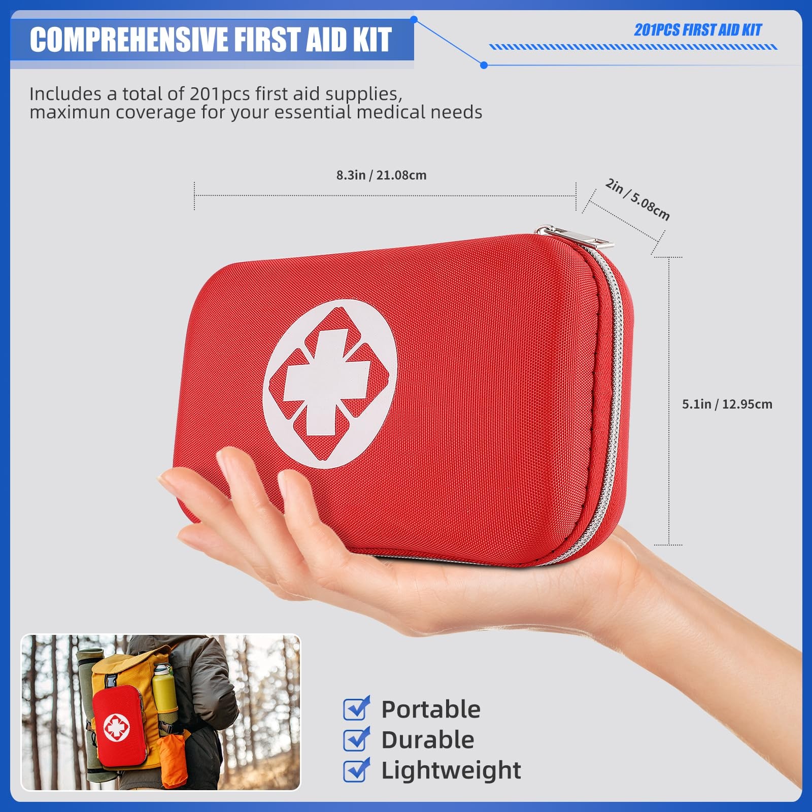 Mini Travel First Aid Kit, Emergency Kit with 201PCS First Aid Supplies and W…