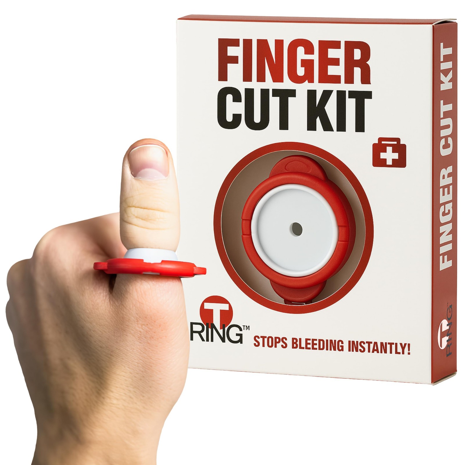 T-Ring Finger Cut Tourniquet in a Complete Wound 11 Piece Set, White and Red