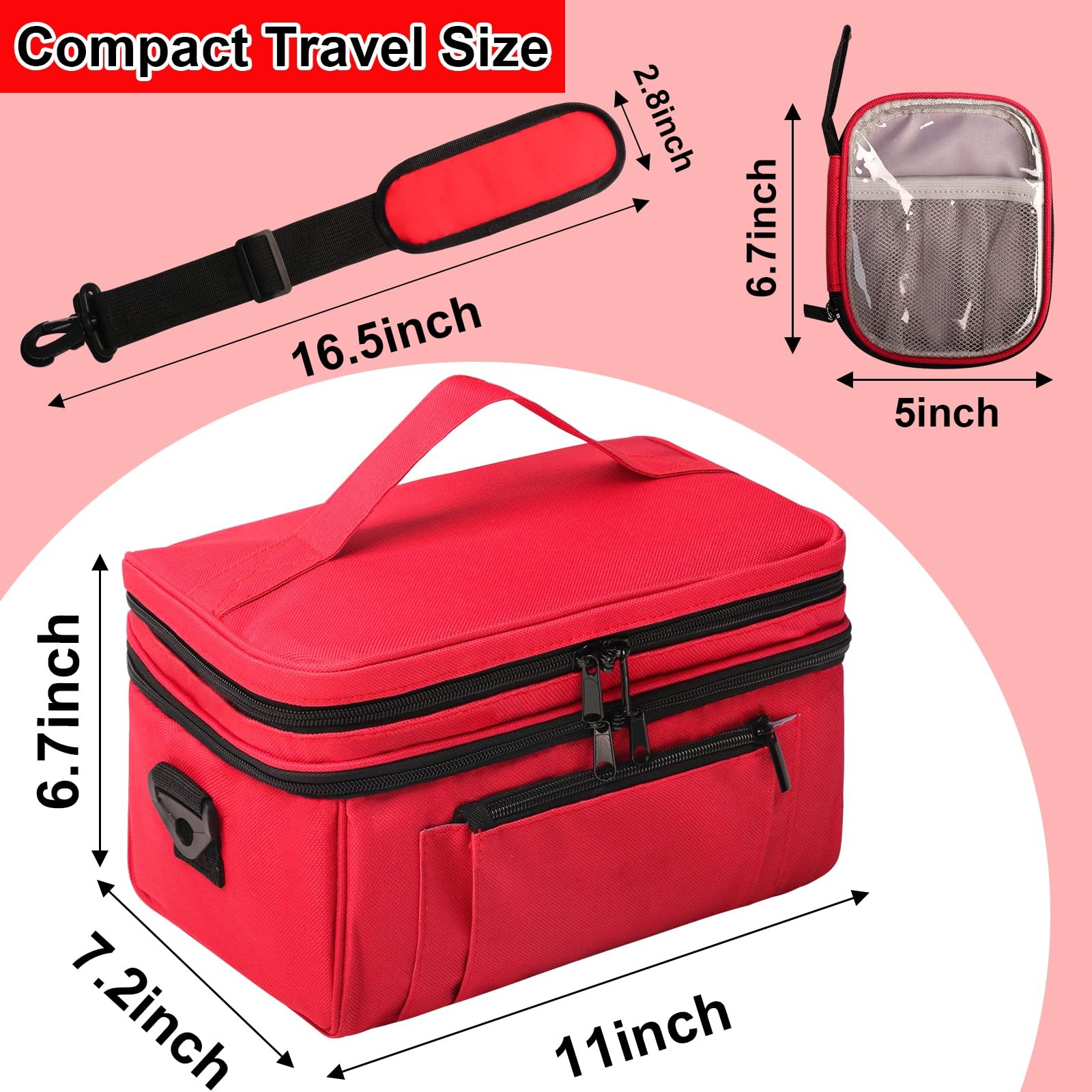 Medicine Bag for Traveling with Portable Small Pouch, Double Layer Bottle Org…