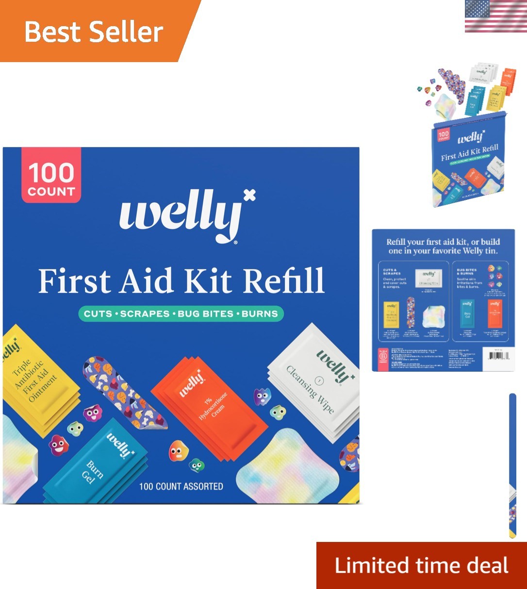 100-Count First Aid Kit Refill with Comprehensive Bandages & Skin Relief Packs