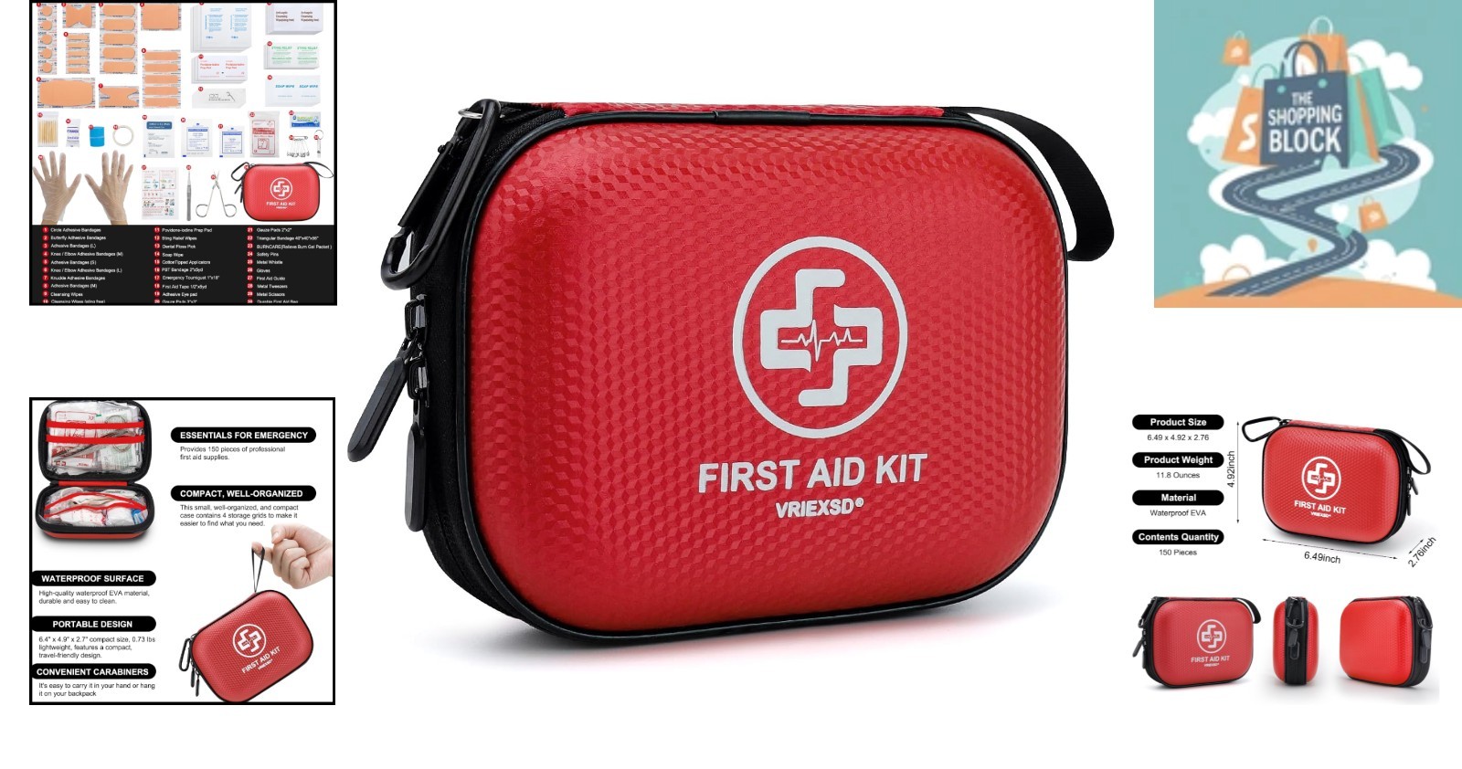 Mini 150-Piece Waterproof First Aid Kit, Red, Compact and Portable
