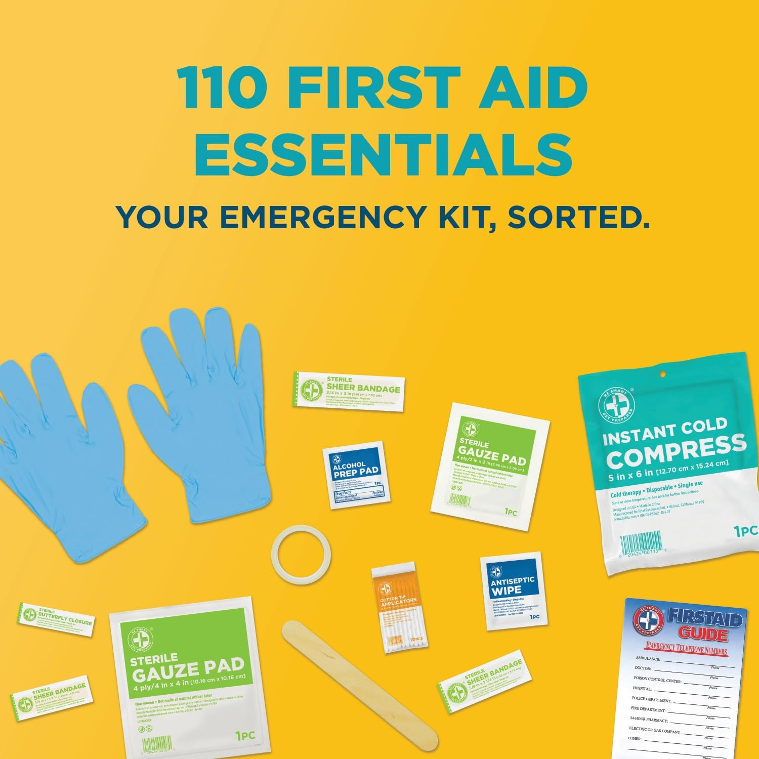 110 pc First Aid Kit Clean, Treat, Protect Minor Cuts Packaging may vary