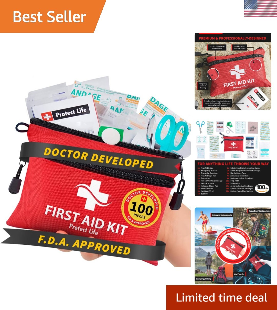 First Aid Kit, Travel First Aid Kit for Car, 100 Piece Compact Emergency Prep…