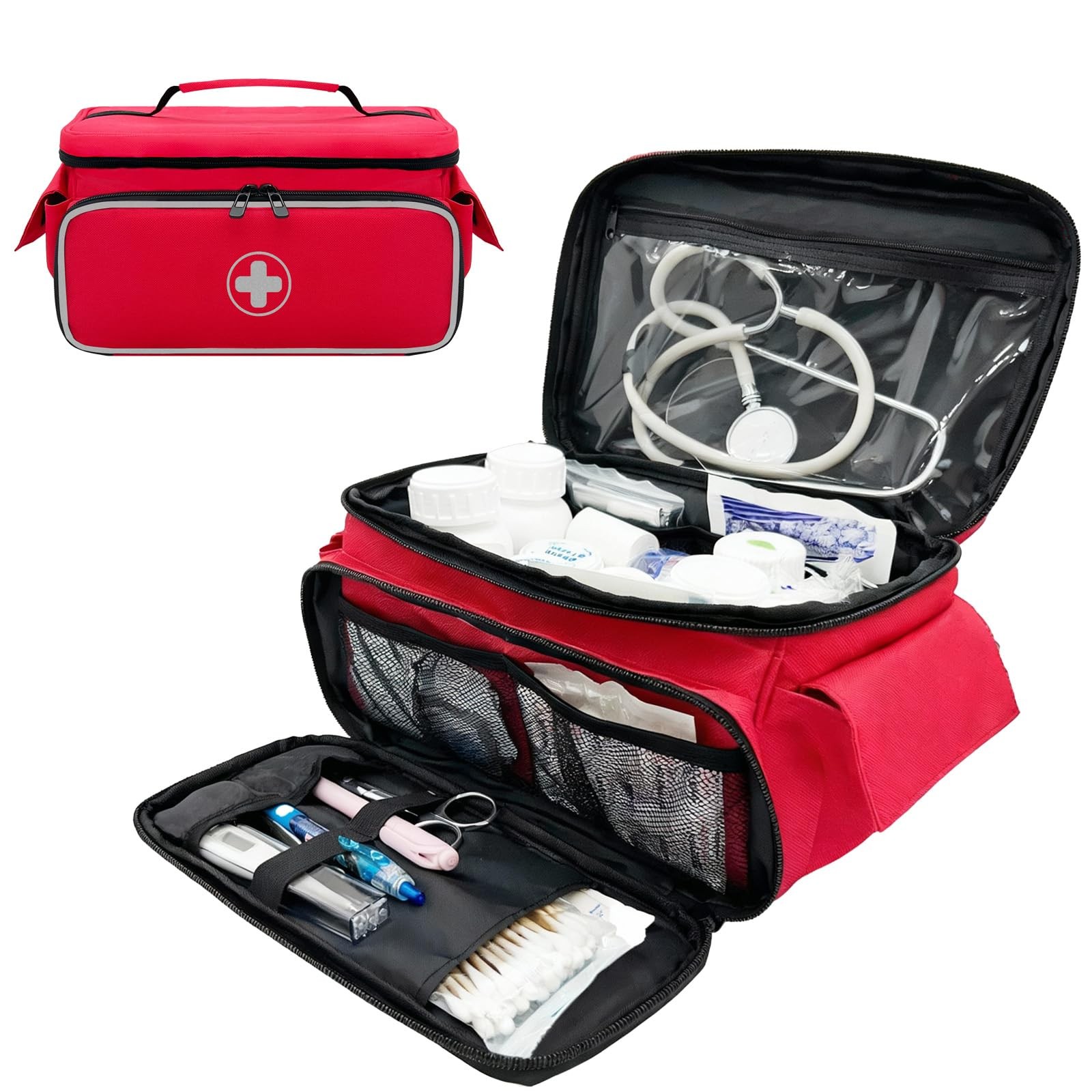 NENYX First Aid Bag Empty With Lockable 11.81" x 7.87" x 6.7", Red