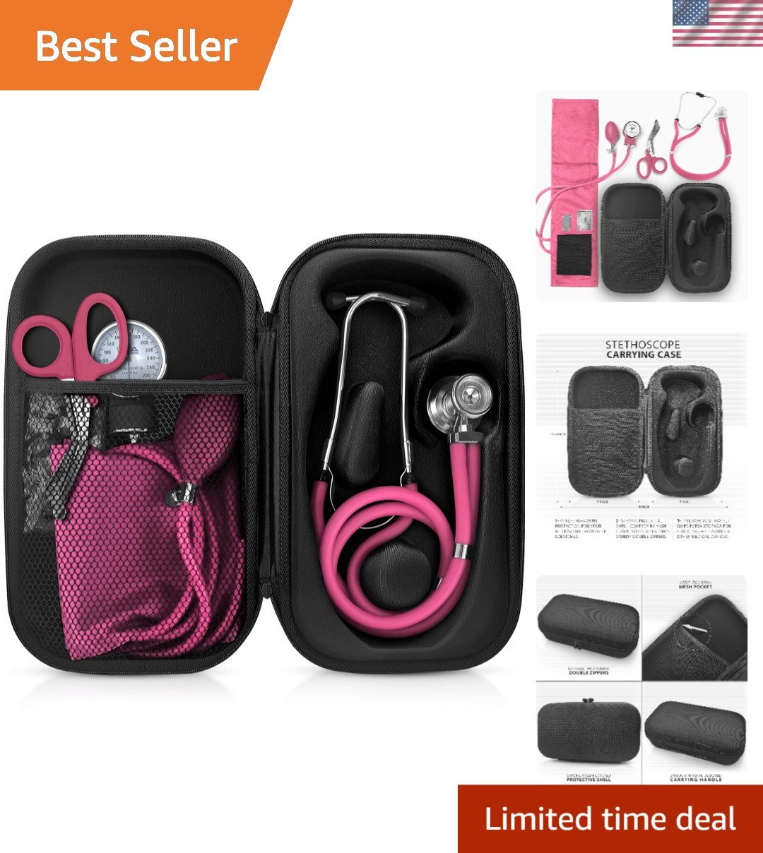 Medical Starter Kit Stethoscope Blood Pressure Monitor EMT Shears Nursing Ess…