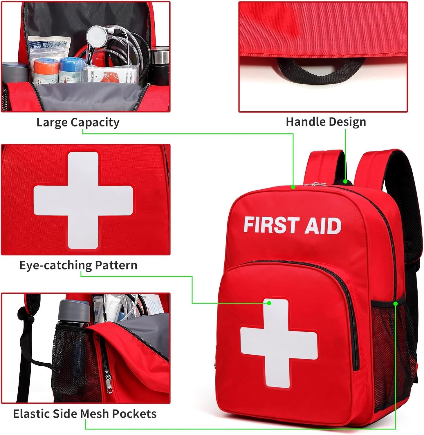 First Aid Backpack Emergency Medical Empty Waterproof Survival First Responde…
