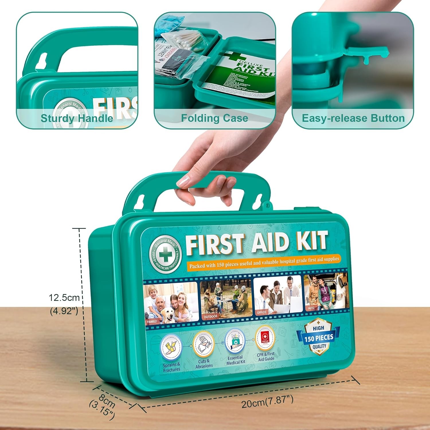 General Medi 150 Pieces Hardcase First Aid Kit – First Aid Box Contains Premium