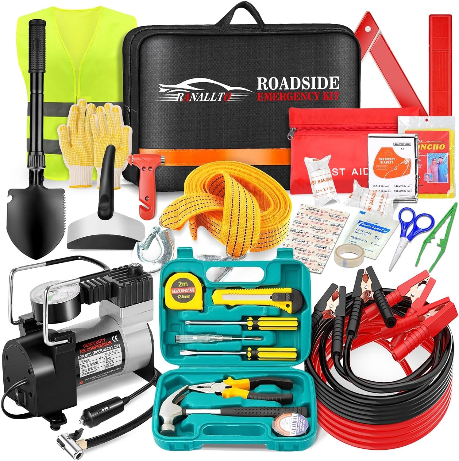 Car Emergency Roadside Kit with Air Compressor Jumper Cables
