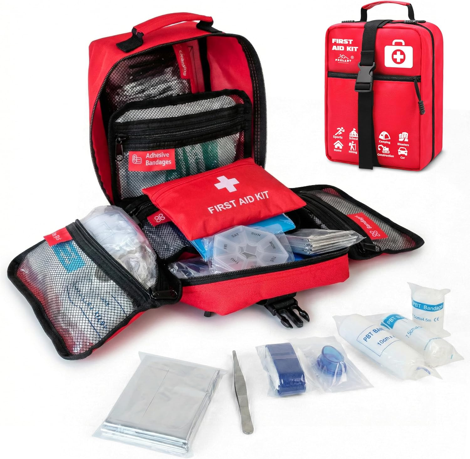556 Piece Premium Large First Aid Kit, Survival Medical Bag with Labelled Compar