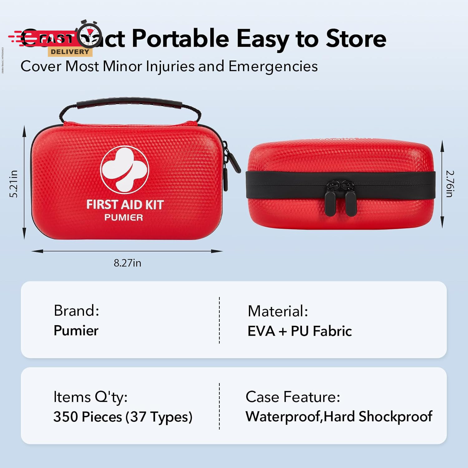 First Aid Kit for Car Home Travel Camping, 350Pcs Compact Waterproof Hard Case,